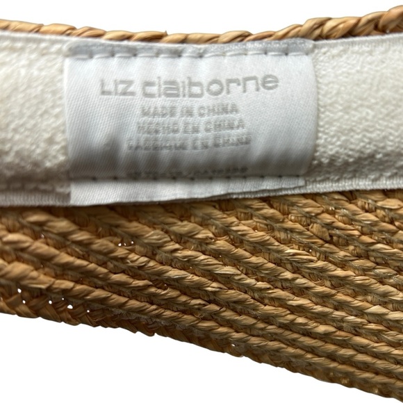 Liz Claiborne Open Visor Woven Straw Sun Visor Natural Braided Hat Beach Garden - Picture 9 of 13